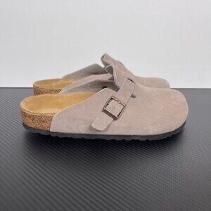NWT Birkenstock Boston Taupe Suede Mule Clogs