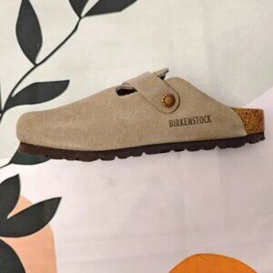 NWT Birkenstock Boston Taupe Suede Mule Clogs