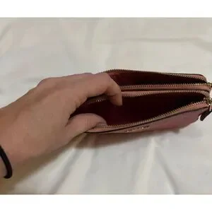 NWT COACH Double Corner Zip Wristlet Wallet Pebbled Leather AUTHENTIC