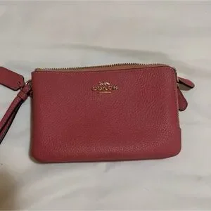 NWT COACH Double Corner Zip Wristlet Wallet Pebbled Leather AUTHENTIC