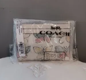 NWT COACH Mini Skinny Id Cardholder Case & Keychain w Butterfly Print CAR22