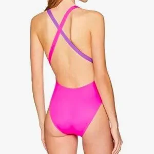 NWT Coco Rave Pink Purple Criss Cross One Piece Small Hot Pink Purple