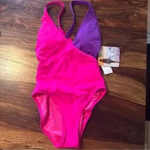 NWT Coco Rave Pink Purple Criss Cross One Piece Small Hot Pink Purple