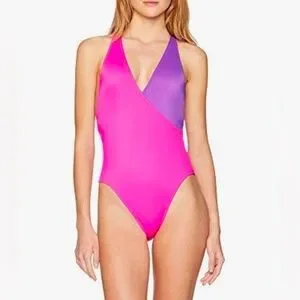 NWT Coco Rave Pink Purple Criss Cross One Piece Small Hot Pink Purple