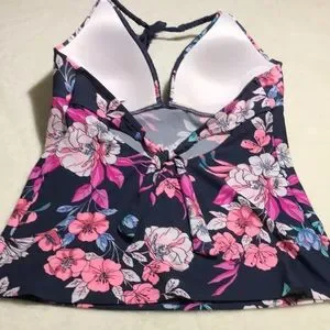 ^ NWT Flowered Swim Top With Molded Push Up Bra - Size XXL