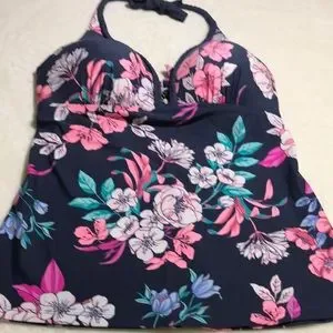 ^ NWT Flowered Swim Top With Molded Push Up Bra - Size XXL