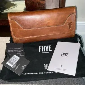 NWT Frye Leather Melissa Trifold Continental Snap Wallet Cognac Brown $158