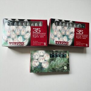 NWT Home for the Holidays Christmas Lights 35ct Iridescent Pine Cone & Globe Set