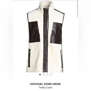 NWT Michael Kors Men’s Sherpa Mock Neck Sleeveless Textured Vest Cream/Brown