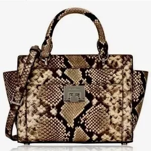 NWT Michael Kors Tina Python Snake Embossed Leather Satchel
