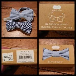 NWT Mud Pie boy's bow ties Colors light blue chambray and navy and white gingham