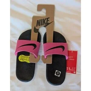 NWT Nike Kawa Slide Laser Fuchsia/Black-White SolarSoft Girls Size 11C