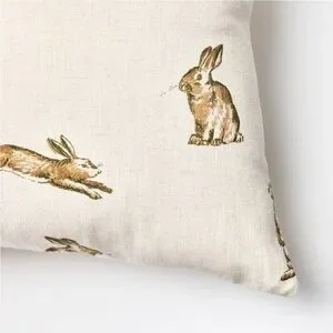 NWT Oversized Printed Bunny Square Throw Pillow Linen/Brown - Threshold