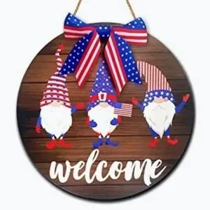 NWT Patriotic Gnome Wooden Door Sign