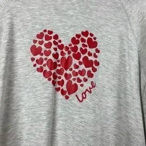 NWT Philosophy Republic Clothing Sweatshirt Top Oversized Hearts Gray Red Cozy
