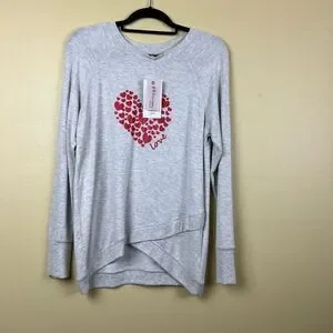 NWT Philosophy Republic Clothing Sweatshirt Top Oversized Hearts Gray Red Cozy