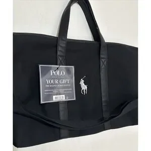NWT POLO Ralph Lauren BLACK DUFFLE CARRY-ON Weekender Bag With Shoulder Straps