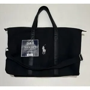 NWT POLO Ralph Lauren BLACK DUFFLE CARRY-ON Weekender Bag With Shoulder Straps