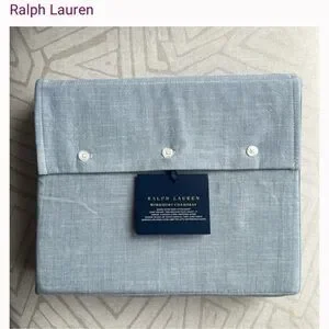 NWT Ralph Lauren- Blue Workshirt Chambray King Flat Sheet Bedding