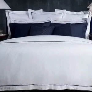NWT Ralph Lauren Organic Palmer Percale Navy Blue White King Flat Sheet Bedding