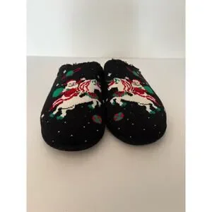 NWT REEF X Tipsy Elves Men's Santa Unicorn Reef Slippers Faux Fur Black Size 9