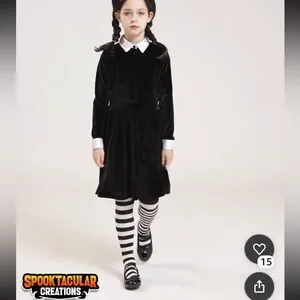 NWT Spooktacular Girls Black Skater Dress Halloween Costume Goth Wig Socks