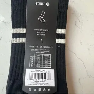 NWT Stance Women’s Casual Crew Socks. 3-pack. Black&white Stripe. Size 8-10.5