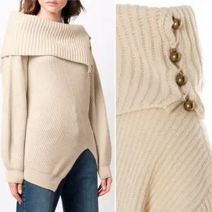 NWT Stella McCartney Button Patchwork Rib Cashmere Sweater Sz US 8