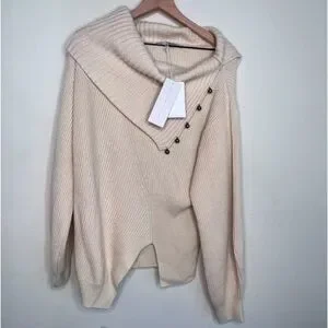 NWT Stella McCartney Button Patchwork Rib Cashmere Sweater Sz US 8