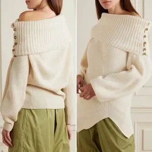 NWT Stella McCartney Button Patchwork Rib Cashmere Sweater sz US 8