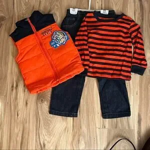 NWT Sweet & Soft Boy’s 3 Piece Basketball Set (Orange Vest Shirt & Jeans) 24M