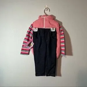 NWT Sweet & Soft Girl’s 3 Piece Set (Pink Vest Long Sleeve Shirt & Pants) 18M