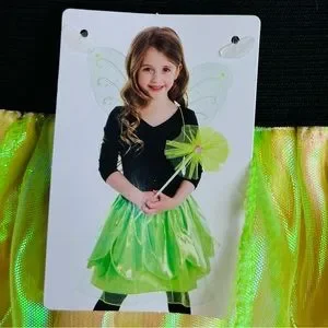 NWT Tinkerbell Fairy Layered Tutu Skirt & Wand Halloween Costume Set