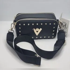 NWT Valentino Orlandi Black Studded Camera Crossbody Bag