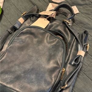 NWT Vegan Leather Convertible Backpack/Tote In Denim Blue