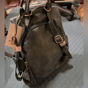 NWT Vegan Leather Convertible Backpack/Tote In Denim Blue