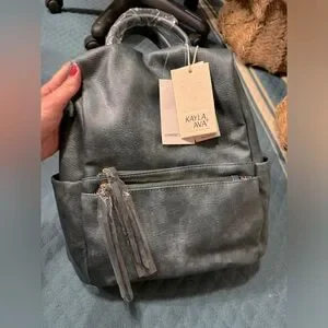 NWT Vegan Leather Convertible Backpack/Tote in Denim Blue