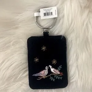 NWT Vera Bradley Embroidered Doves Card Case Bag Charm Keyring Navy Blue White