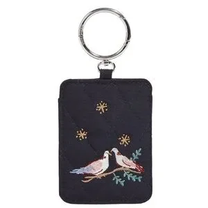 NWT Vera Bradley Embroidered Doves Card Case Bag Charm Keyring Navy Blue White