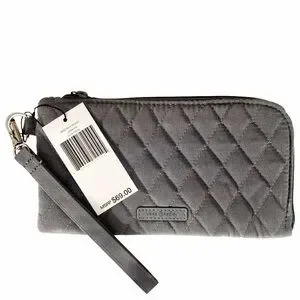 NWT Vera Bradley Quilted Microfiber RFID Tech Phone Wallet Wristlet Carbon Gray