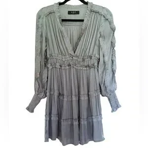 o.p.t Ruffle Pleated Tiered Dress Size Small Long Sleeve