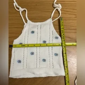OAT & CO Baby Knit Top 0-6M –Heirloom Tank 'Blue Daisy' Embroidery