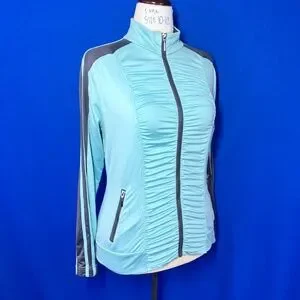 •BOSTON PROPER• Blue & Grey Athletic Activewear Jacket Size Medium