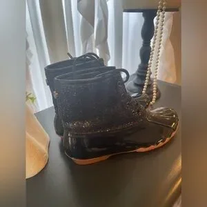 Ocean + Coast Black Glittery Waterproof Duck Boots Size 8