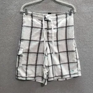 Ocean Pacific Men Swimwear Small Plaid Trunks Pockets Drawstring 10" Inseam