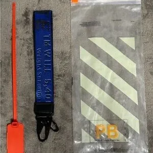 OFF-WHITE Lanyard Keychain Industrial Clasp Blue and Black With new Zip-Tie