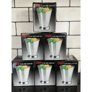 OGGI - Set of 6 - Mint Julep Cup Stainless Steel‎ Kentucky Derby Drink 12oz NIB