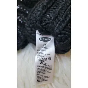 Old Navy Black Glitter Button Back Open Finger Mittens Acrylic Knit Child S-M Yo