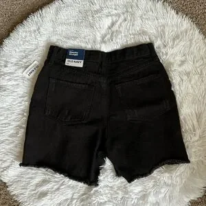 Old Navy High Rise Slouchy Straight Jean Shorts New Black Distressed Girls Sz 14