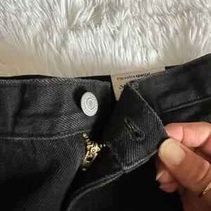 Old Navy High Rise Slouchy Straight Jean Shorts New Black Distressed Girls Sz 14